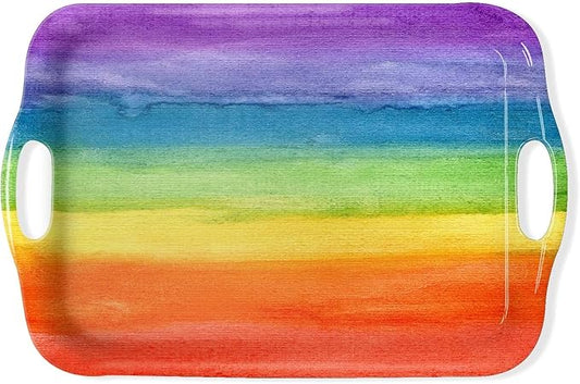 Serving Tray Decorative Tray with Handles Multi-Purpose Rectangular Serving Trays for Restaurant, Parties, Coffee Table, Kitchen - Rainbow Stripes