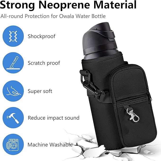 Water Bottle Carrier Bag with Strap for Owala FreeSip 24/32oz with Detachable Phone Pocket for Owala Accessories 24/32oz Water Bottle Sleeve for Walking Camping Gym