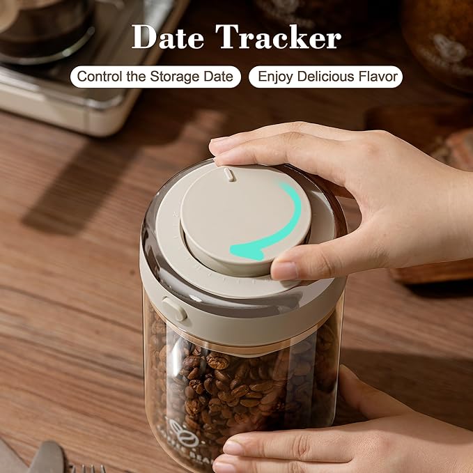 Coffee Bean Storage Container with One-way Valve Airtight Lid Date Tracker for Coffee and More Food Fresh and Storage, Clear Borosilicate Glass Coffee Canister(0.5 Qt - 6 OZ)