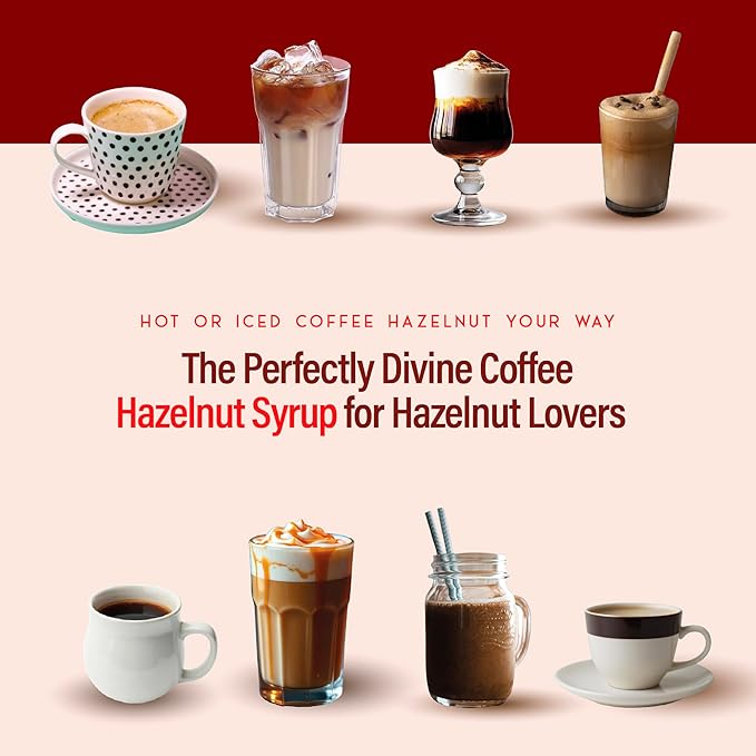 RIO Hazelnut Coffee Syrup, Perfect for Hot or Iced Drinks & Desserts, Warm & Inviting Flavor Sweetened with Pure Cane Sugar, Barista-Grade Flavor Syrups for Coffee Drinks at Home & Work - 700ml