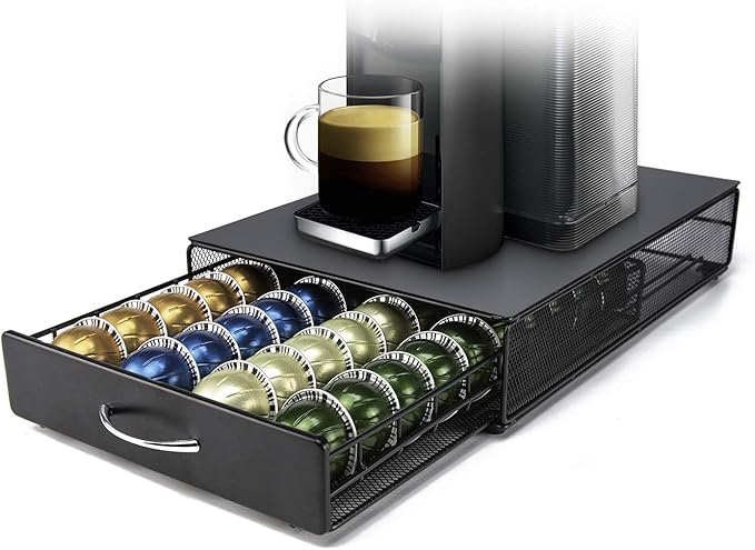 Nespresso Vertuoline Capsule Storage Drawer Vertuo Coffee Holder Metal Multiple Flavors Pods Organizer 40 Pcs Capacity