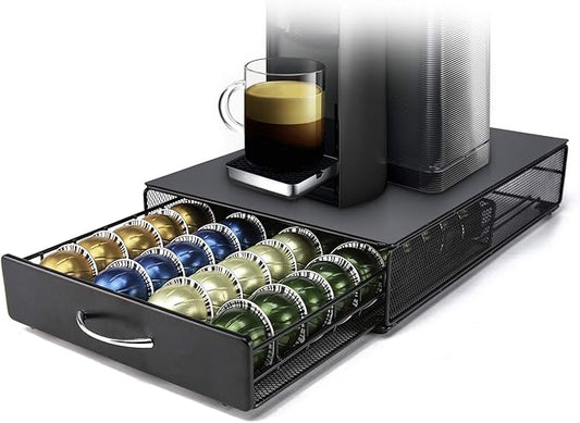 Nespresso Vertuoline Capsule Storage Drawer Vertuo Coffee Holder Metal Multiple Flavors Pods Organizer 40 Pcs Capacity