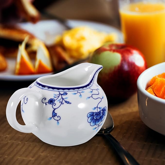 170ml/5.99oz Creamer Pitcher Small Porcelain Ceramic Creamer Pitcher Small Blue and White with Handle for Coffee Sauces Salad Milk