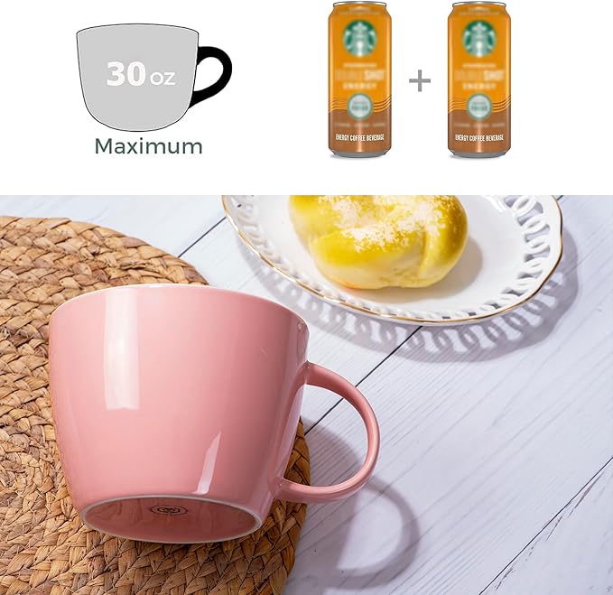Chic Pink Coffee Mug Soup Bowl Giant Soup Mug, Extra Large Ice Cream Cup, Lovely Ceramic Coffee Cup for Home Office and Dorm, for Her, Girlfriend, Mom, Best Sisters, Friends or Coffee Enthusiast