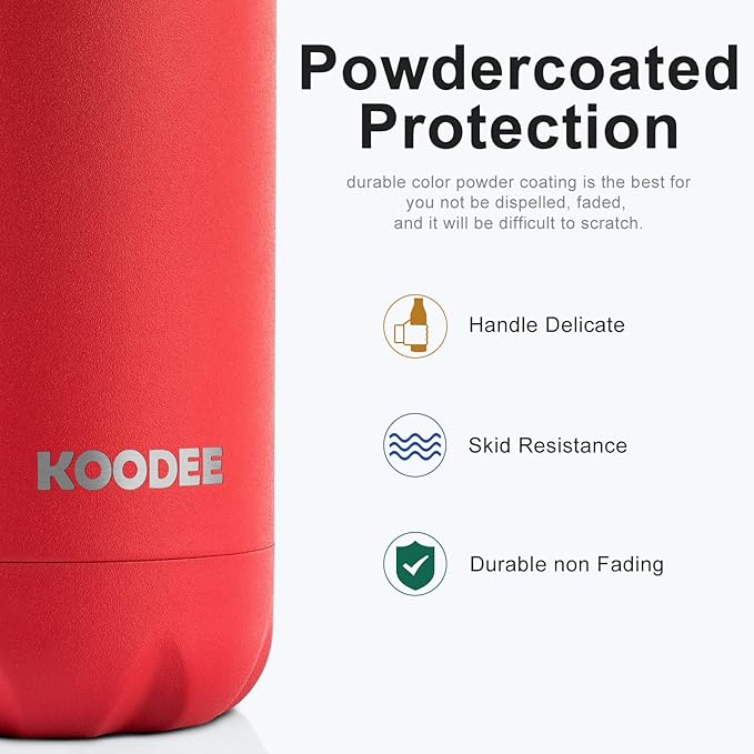 koodee Insulated Water Bottle-2 Pack Stainless Steel Double Wall Vacuum Leak Proof Cola Shape Sports Water Bottle Keeps Hot & Cold, BPA Free (2 Pack Canyon Red)
