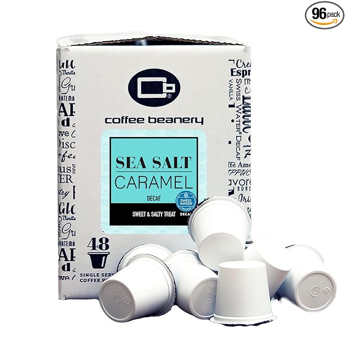 Sea Salt Caramel Decaf Coffee Pods by Coffee Beanery | 96ct Bulk Flavored Decaf Coffee Pods Medium Roast Coffee