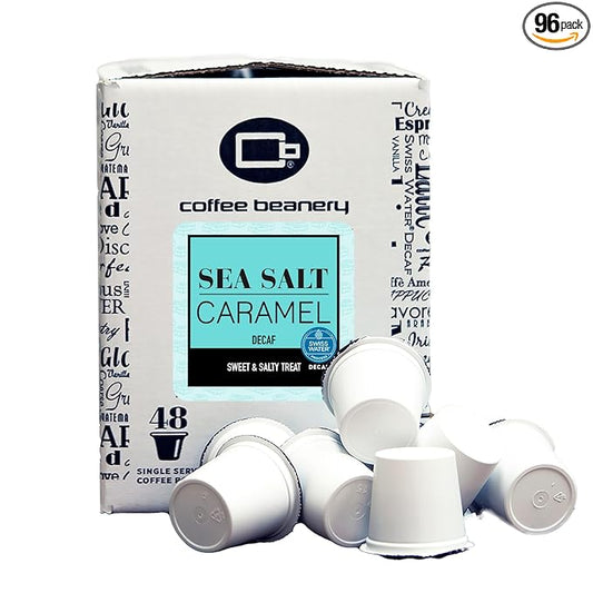 Sea Salt Caramel Decaf Coffee Pods by Coffee Beanery | 96ct Bulk Flavored Decaf Coffee Pods Medium Roast Coffee
