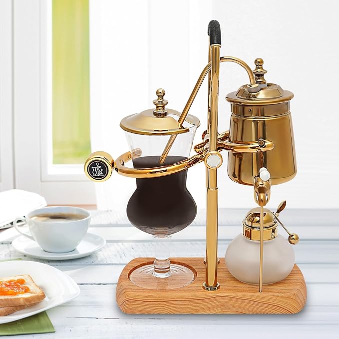 DUTTIETY Belgium Luxury Royal Family Balance Syphon Siphon Coffee Maker, Belgian Coffee Pot Siphon Brewer for Coffee shop|Bar|Home Use Gold