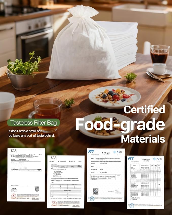 Grasseed Cold Brew Filter Bags for Toddy Commercial Coffee Makers, Commercial Cold Brew Bag with Straps Fits 5 Gallon System, 20" x 20", 100Pack