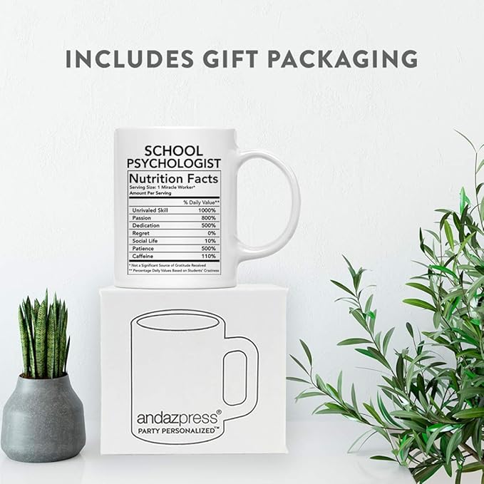 Andaz Press Funny 11oz. Ceramic Coffee Tea Mug Thank You Gift, School Psychologist Nutritional Facts, 1-Pack