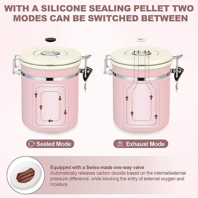ShanSon Coffee Canister Airtight Coffee Container Stainless Steel Coffee Bean Storage Container with Scoop Coffee Canister for Beans Grounds Sugar Flour Tea Cereal,11OZ, Pink