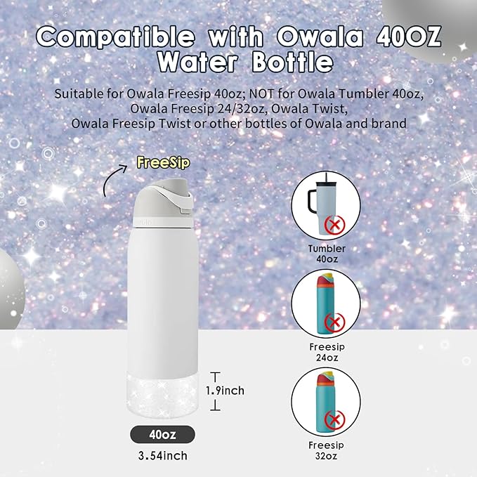 Protective Glitter Silicone Boot Compatible with Owala 24oz 32oz 40oz, Bling Cup Sleeve Bottom Bumper Cover Compatible with Owala FreeSip, Twist, or Flip Stainless Steel Water Bottles