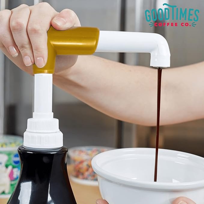 Good Times Coffee Co. Sauce Pump Dispenser (Pack of 2), Fits 87.3 to 90.4 Ounce Bottles, Gold