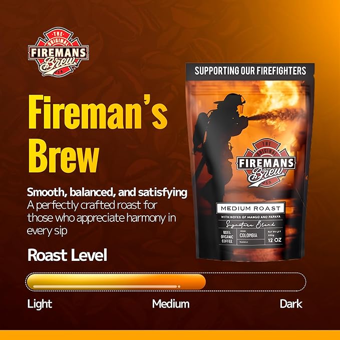 Firemans Brew Medium Roast Coffee – Bold & Robust Ground Coffee – 100% Arabica Beans, Rich, Full-Bodied Flavor – Freshly Roasted Gourmet Coffee – Low Acid, Small Batch Coffee – Supports Firefighter Causes