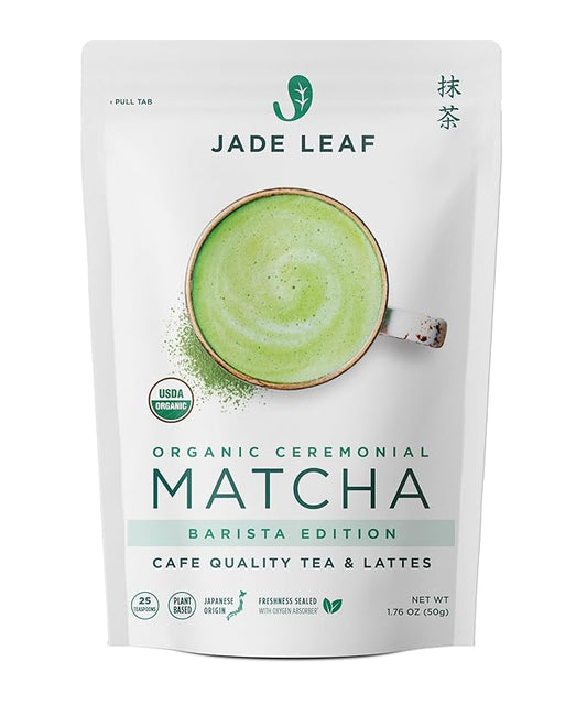 Jade Leaf Matcha Organic Premium Ceremonial Grade Matcha Green Tea Powder - Japanese - Culinary, Ingredient, Ceremonial Barista Teahouse, Latte, Collagen, 1.76 Ounce (Pack of 1), Ceremonial Barista