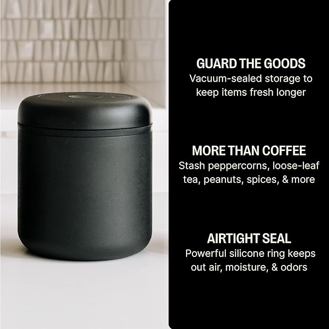 Fellow Atmos Vacuum Coffee Canister & Food Storage Container - 0.7 Liter Canister holds up to 11 oz of Coffee Beans - Airtight Food Storage Containers - Coffee Containers - 0.7 Liter - Matte Black