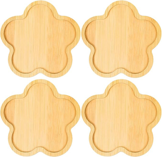 Wood Coasters Set of 4 - Handcrafted Drink Coaster Thick Heat-Resistant for Office, Bar, Farmhouse - Natural Bamboo Drink Cup Coasters for Table Protection (Flower)