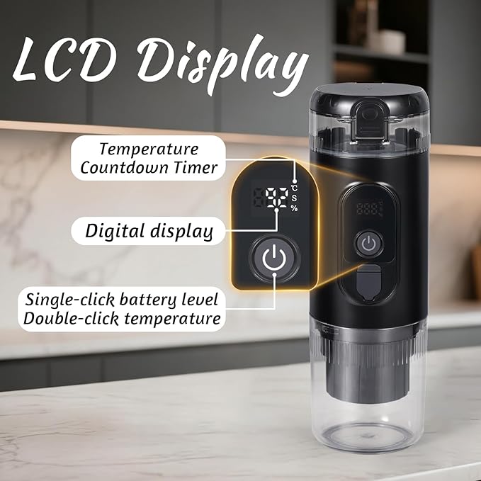 Portable Espresso Coffee Maker,Travel Coffee Maker for Camping with Self-Heating & 20Bar Pressure - USB-C Charging, Smart Display, Compatible with Capsules/Grounds for Camping/RV/Office