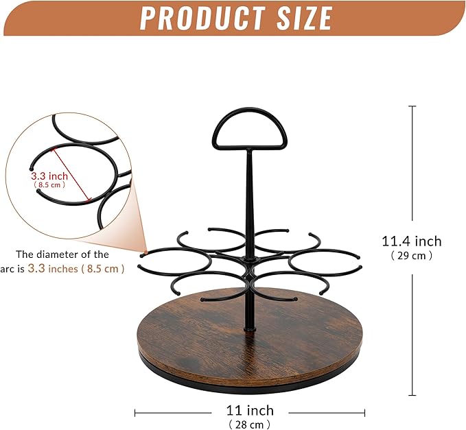 SUNNEKO Rotating Coffee Syrup Organizer Hold 6 Bottles, Wood Coffee Syrup Rack for Countertop, Large Bottle Holder Stand for Bar Station, Turntable Wine Display Tray (Black - 6 Bottles)