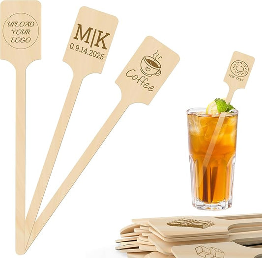 Custom Wooden Drink Stirrers,50-500 Pieces 7" Personalized Swizzle Sticks for Cocktails,Coffee,Beverage Mixer,Reusable Stir Sticks for Bar,Restaurant,Wedding Party Favors,Christmas,Holidays (Rect)