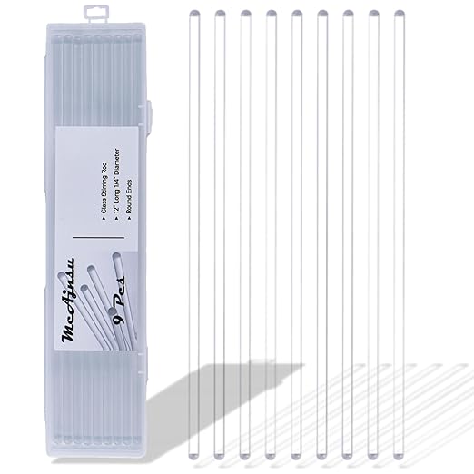 9Pcs Borosilicate Glass Stirring Rods 12" Long 1/4" Diameter Round Ends for Lab/Classroom/Home Use
