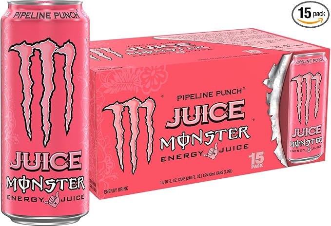 Monster Energy Juice Pipeline Punch, Energy Drink, 16 Ounce | Energy + Juice, Pack of 15