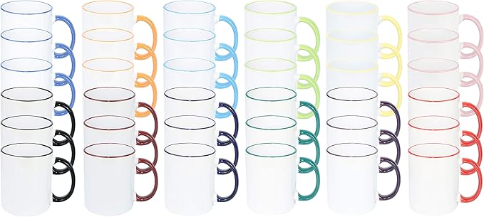 11oz White Ceramic Sublimation Coffee Mug Mixed 12 Colors Rim & Handle, Case of 36