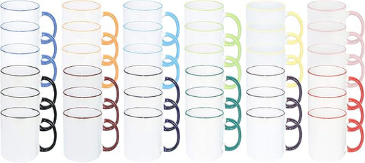 11oz White Ceramic Sublimation Coffee Mug Mixed 12 Colors Rim & Handle, Case of 36