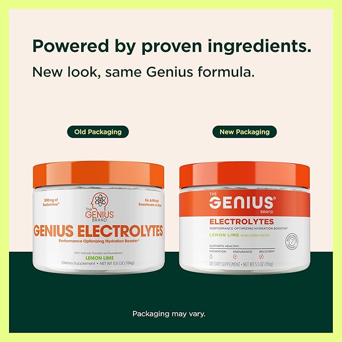 The Genius Brand Genius Electrolytes - Electrolyte Powder for Active Lifestyles - Supports Hydration, Energy, Endurance, Muscle Growth & Recovery - Lemon Lime - 30 Servings
