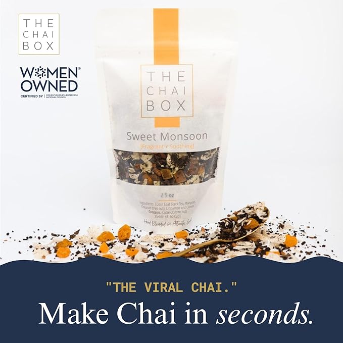 The Chai Box Loose Leaf Mango Tea - Featured in Oprah's Favorite Things | Caffeinated Black Tea with Mango,Coconut, Cinnamon & Clove ( Pack of 1) 2.5 oz | Makes 25 Cups | Small Batch Loose Leaf Tea with Whole, Premium Spices