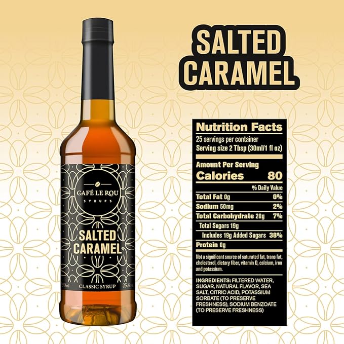 Café Le Rou Coffee Syrup Variety 5-Pack- 25.4 oz Vanilla, French Vanilla, Caramel, Salted Caramel, Hazelnut Coffee Flavoring Syrup for Coffee, Tea and Espresso