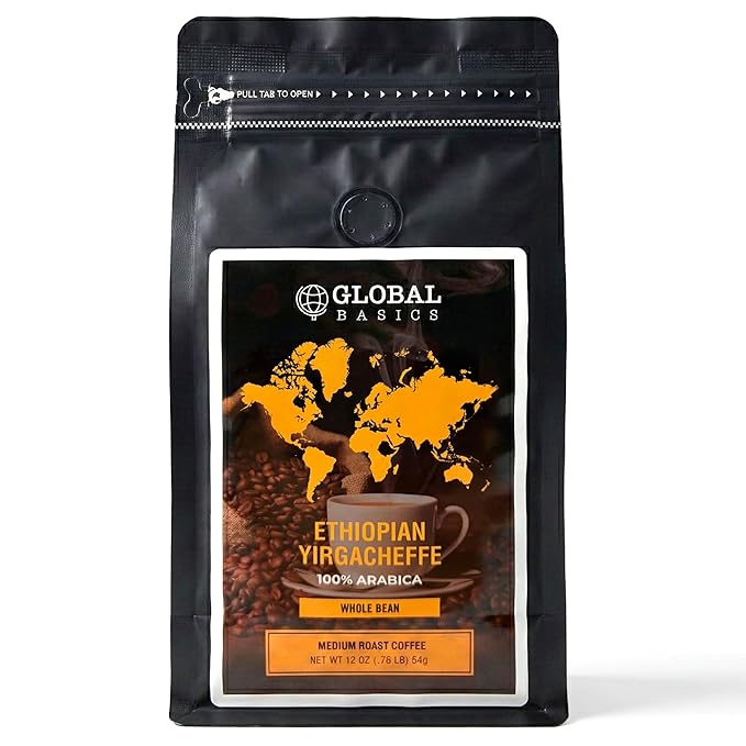 Ethiopian Yirgacheffe Whole Bean 12 Ounce Coffee - Medium Roast - Ehiopian Coffee