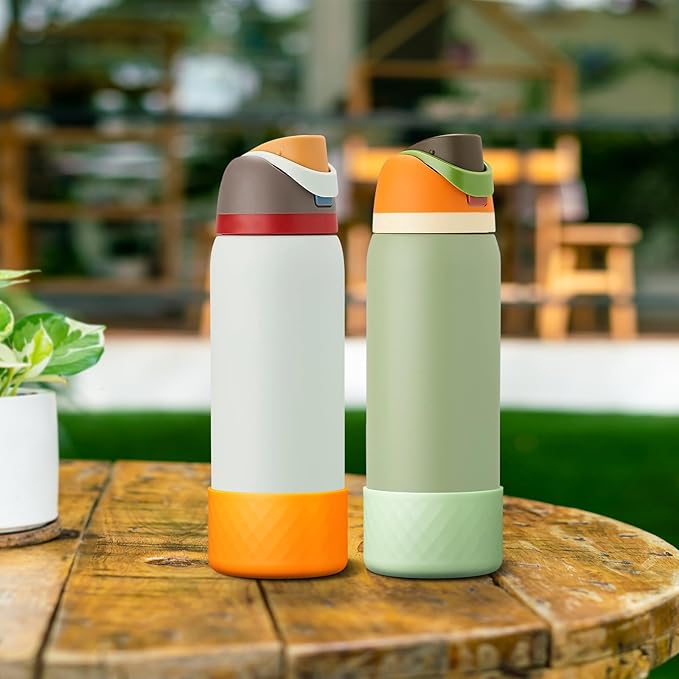 2PCS Silicone Water Bottle Boot for Owala 24oz 32oz 40oz, Anti-Slip Protective Sleeve Bottom Bumper Protector for FreeSip, Twist, and Flip Stainless Steel Water Bottles