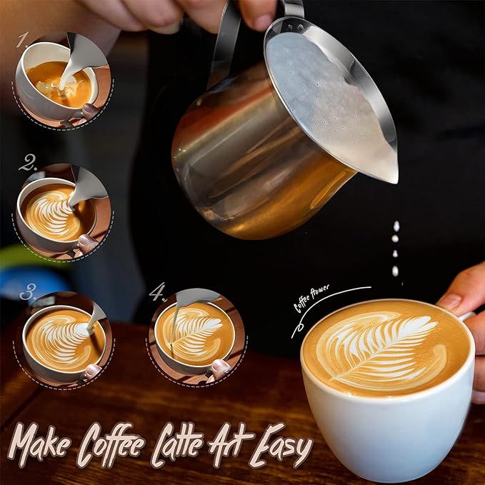 6 Pack Stainless Steel Bell Creamers 3 Ounce Creamer Pitcher Mini Coffee Milk Pitchers with Handle and Pouring Spout Cups for Serving Espresso, Tea, Milk, Maple Syrup, Sauce