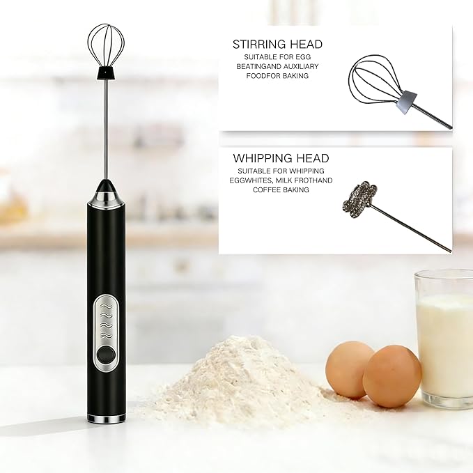 Milk Frother Handheld for Coffee, Rechargeable Hand Frother Wand, Electric Whisk 3 Speed Adjustable, Drink Mixer with Stainless 2 Whisks, Foam Maker for Latte Cappuccino Matcha