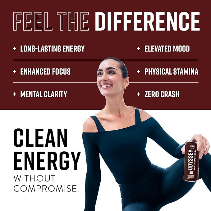 Odyssey Functional Energy Drink for Focus, Cognition & Mood Support 12 Pack - Adaptogenic Drink with 85mg Green Tea Caffeine, Lion’s Mane, Cordyceps, L-Theanine & Ginseng, Sparkling Cola