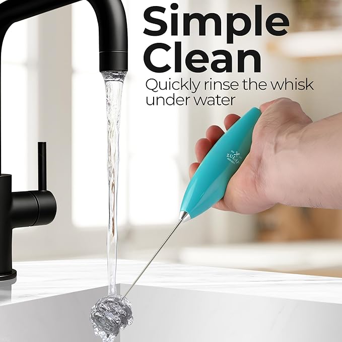 Zulay Kitchen Patented Tornado Triple Whisk Milk Frother with 4 Duracell Batteries – Handheld Foam Maker for Coffee, Lattes, Matcha & Hot Chocolate – Rich, Creamy Froth in Seconds