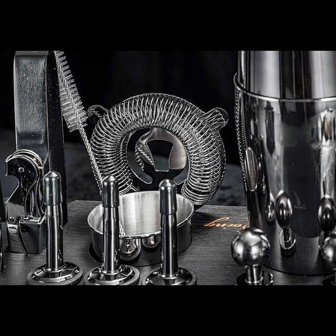Soing 24-Piece Cocktail Shaker Set,Perfect Home Bartender Kit for Drink Mixing,Stainless Steel Bar Tools With Stand,Velvet Carry Bag & Recipes Cards Included (Black)