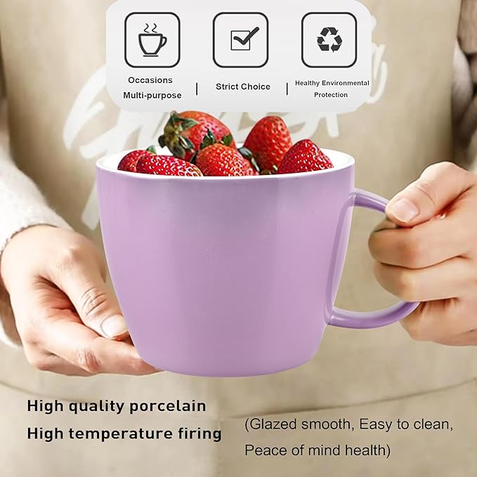 Extra Large Ceramic Coffee Mug, Jumbo Soup Mug, Porcelain 30 oz (900ml) Lavender Purple Coffee Cup, Wide Mouth Big Oversized Tea Cup, Ideal for Espresso, Latte and Milk, Beverages or Food, Purple