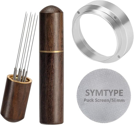 WDT Tool Espresso Accessories Kit: 6 Stainless Steel Needles Espresso Distribution Tool, Coffee Distributor, Espresso Distributor Stirrer | with Puck Screen, Dosing Funnel Fits 51mm Portafilters