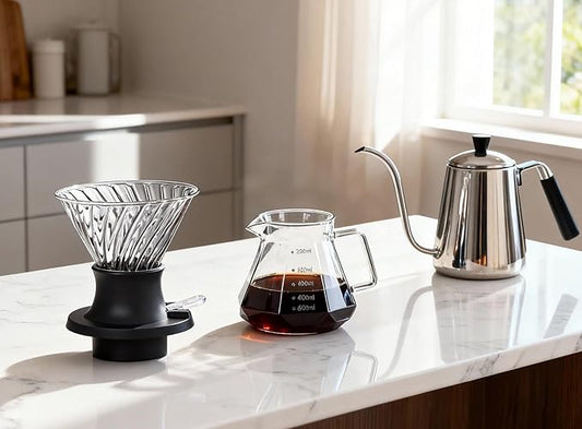 BeeCa Clever Coffee Dripper, Glass Coffee Maker with One-Switch Control for French Press & Drip Styles, Beginner-Friendly All-in-One Brewing System, Includes Paper Filters (Size 02)