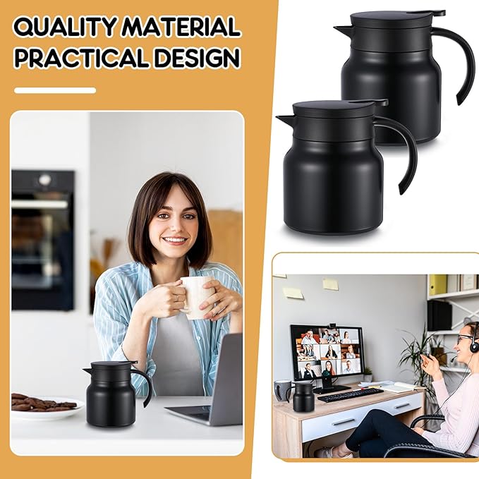 2 Pcs Thermal Coffee Carafe for Keeping Hot/Cold Stainless Steel Small Coffee Creamer Container Double Wall Vacuum Insulated Tea pot Beverage Dispenser for Milk Hot Chocolates(Black,27 oz)