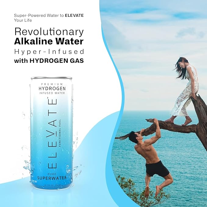 ELEVATE SUPERWATER Premium Hydrogen Water (12 pack). Highest Hydrogen (3-5 PPM) and Lowest -650 ORP. Supports Recovery, Energy, Hydration, Focus, and Endurance. BACKED BY SCIENCE.