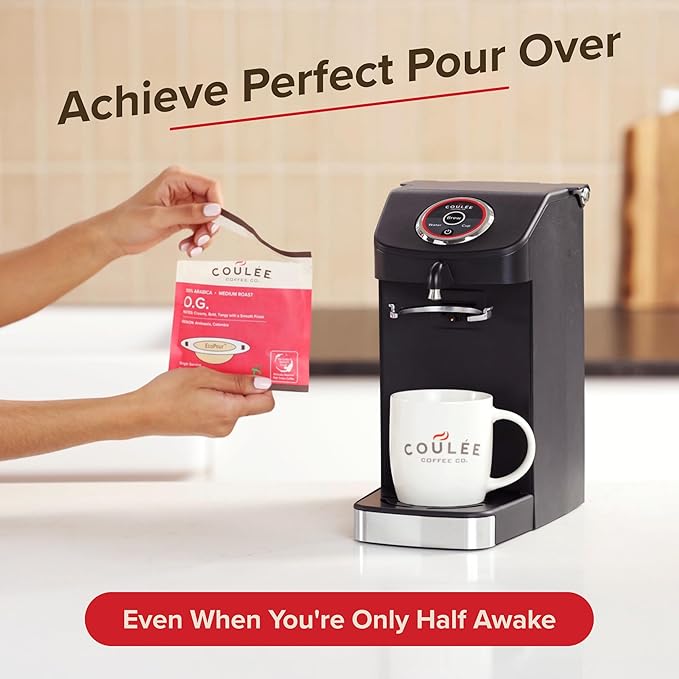 SWIRL Single Serve Pour Over Coffee Maker, Electric Kitchen Appliances, Plastic Free Brewing, Use with Cups or Mugs, Automated Pour Over, Black