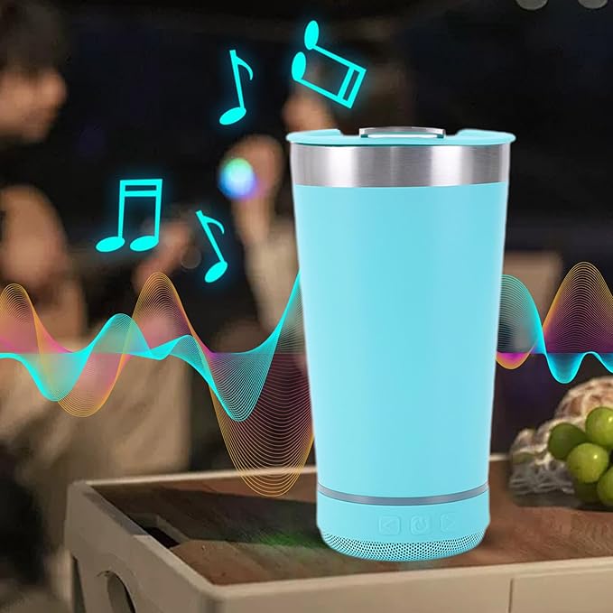 Blue Tumbler with Bluetooth Speaker, Insulated Stainless Steel Travel Cup with Lid,MusicTumbler Cup with Speaker,Stainless Steel Speaker Tumbler for Gym, Office, Travel