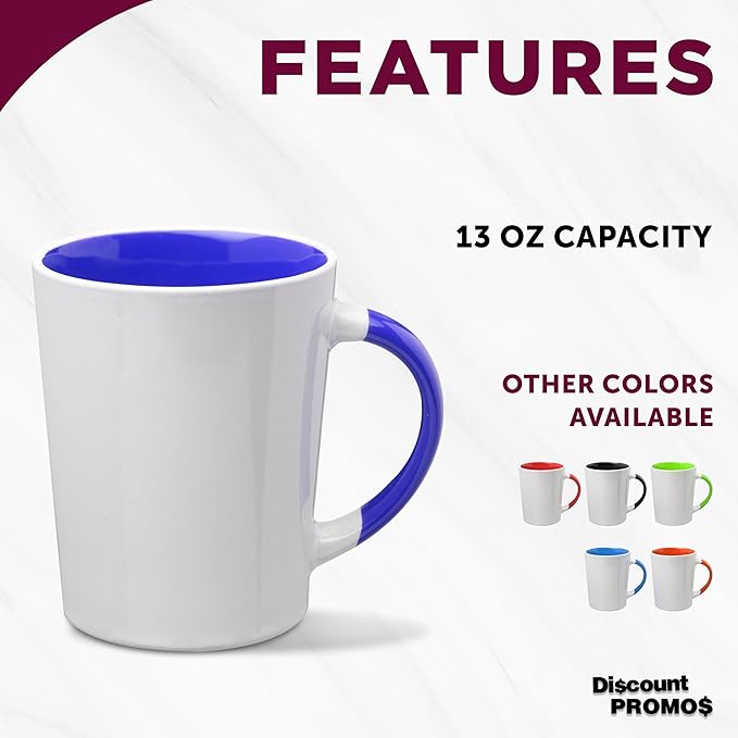 DISCOUNT PROMOS Ceramic Latte Coffee Mugs by Albany 13 oz. Set of 10, Bulk Pack - Perfect for Coffee, Tea, Espresso, Hot Cocoa, Other Beverages - Cobalt Blue