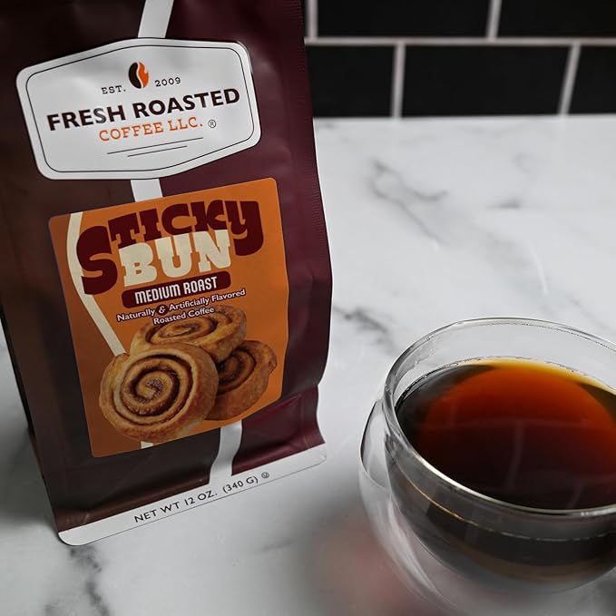 Fresh Roasted Coffee, Hazelnut Sticky Bun Flavored Coffee, 12 oz, Medium Roast, Kosher, Ground