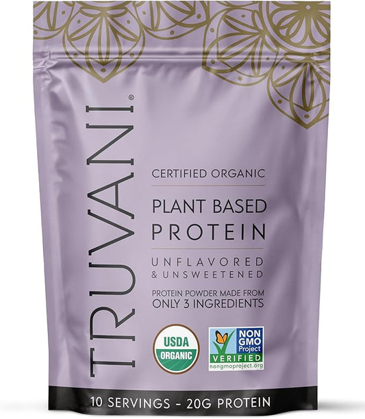 Truvani Vegan Pea Protein Powder | Unflavored | 20g Organic Plant Based Protein | 10 Servings | Keto | Gluten & Dairy Free | Low Carb | No Added Sugar