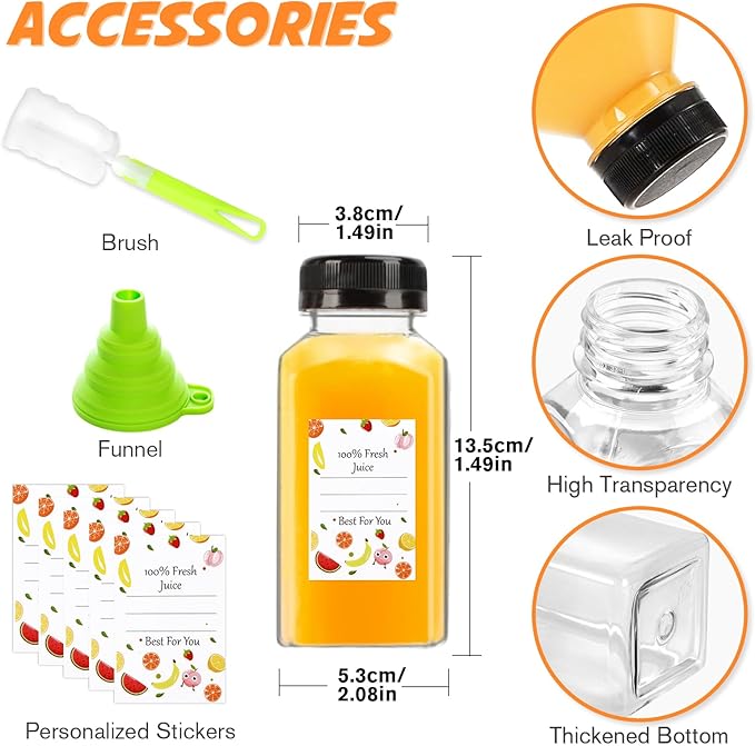 Juice Bottles - 8oz Bottles with Lids, 12 pcs Plastic Juice Containers with Caps Reusable Drink Containers for Juice Milk Coffee Water Smoothie and Other Beverages,Christmas gift