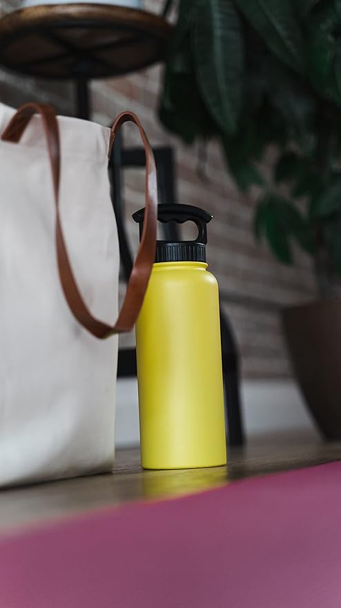 FIFTY/FIFTY Double Wall Vacuum Insulated Water Bottle, Stainless Steel, Wide Mouth with Three Finger Cap